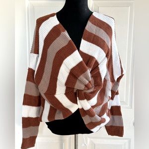 NWT Miracle V-neck Striped Reversible Twist Sweater S/M 4 to 8